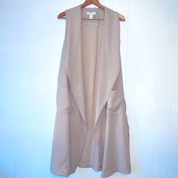 H&M Asymmetrical Drapey Waterfall Front Sleeveless Cardigan Vest Cream - Picture 9 of 12